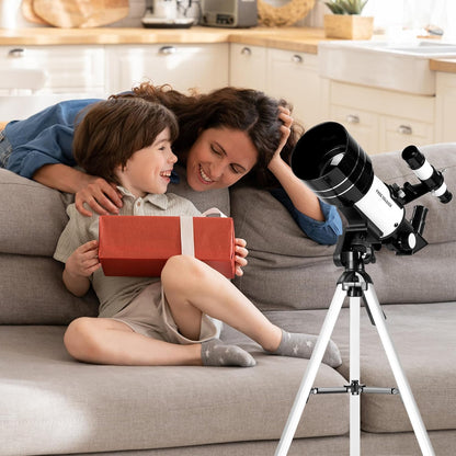 FREE SOLDIER Telescope for Kids 70mm Aperture Astronomical Refractor Telescopes for Beginners (15X-150X) 300mm Telescope for Adults High Powered with A Phone Adapter & A Wireless Remote (White)