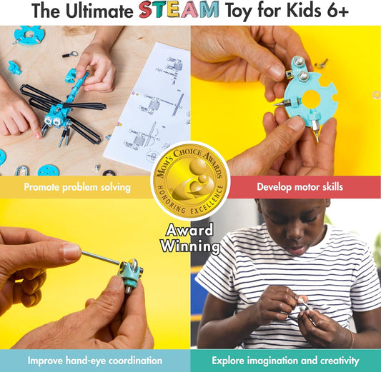 The Off Bits Erector Set: Animal Mini STEM Toys for Kids 6+, Toy Building Sets with Nuts & Bolts, STEM Building Toys Gifts for Boys and Girls (Blue Elephant)