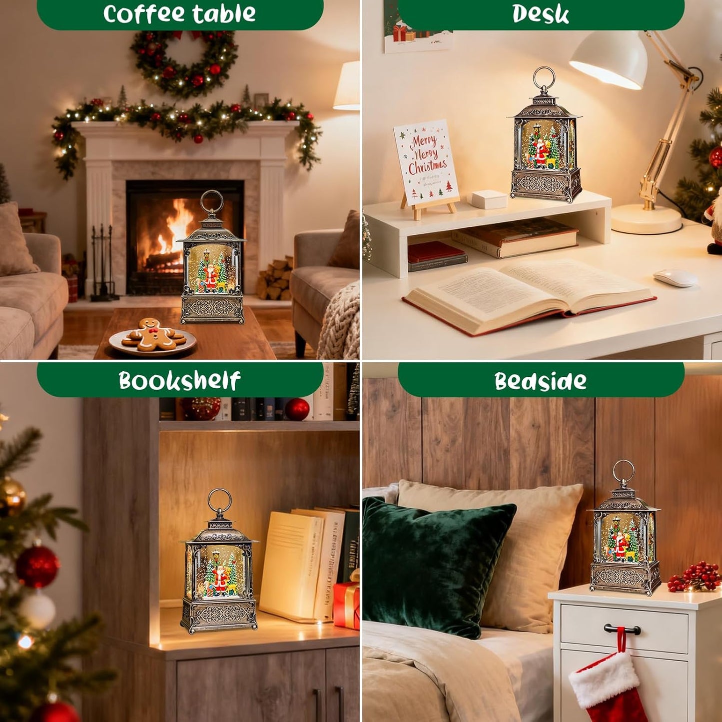 Christmas Snow Globes Lantern, Church and Christmas Tree Christmas Decorations Indoor, 6H Timer Battery & USB Powered Light Up Musical Snow Globes for Kids Women Adults Gift Thanksgiving Home Decor