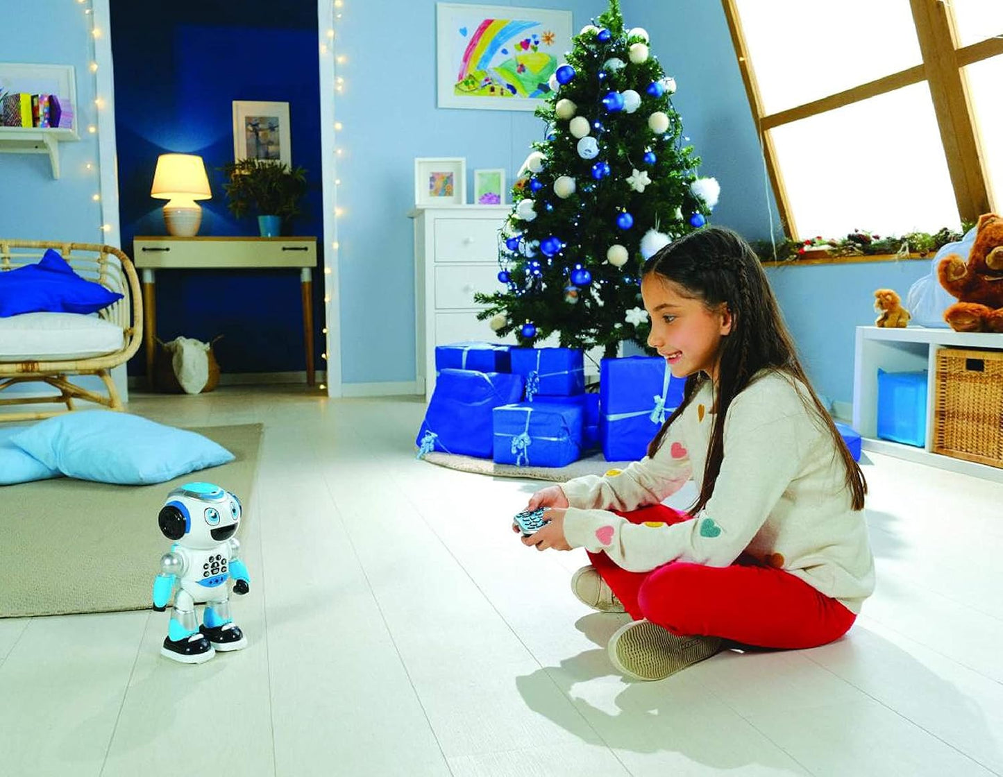 LEXiBOOK, Powerman Neo, My Robot Full of Technology, Remote Control and Gesture Control, Educational Activities in English, Programmable, Music and Dance, Sound and Light Effects, Blue/White, ROB18EN