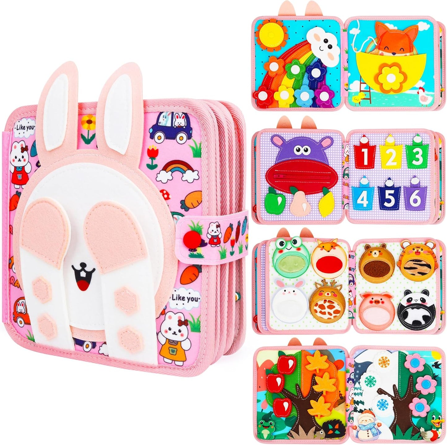 Busy Book for Toddlers Montessori Toys- Busy Board for 1-3 Year Boy Gifts Girl Toys Educational Learning Quiet Activity Books Toddler Airplane Travel Toy for 1 Year Old Birthday
