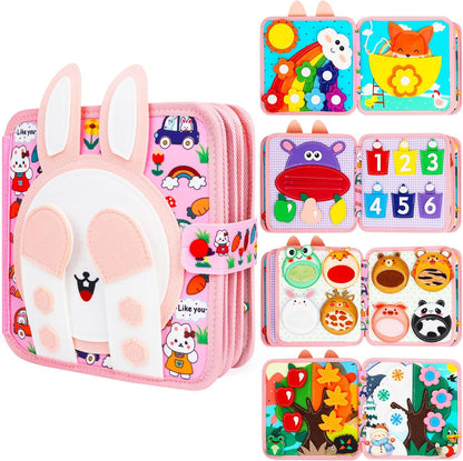Busy Book for Toddlers Montessori Toys- Busy Board for 1-3 Year Boy Gifts Girl Toys Educational Learning Quiet Activity Books Toddler Airplane Travel Toy for 1 Year Old Birthday