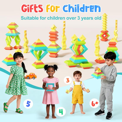 100Pcs Montessori Toys for Ages 1-3 2-5 Toddlers Kids Baby,Pyramid Stacking Building Toys,3D Preschool Learning Blocks for Kids,STEM Sensory Toy Gifts for 2-4 Year Old Boy Girl,Big Plastic Storage Box
