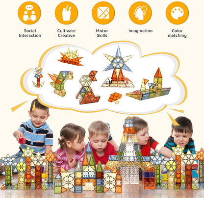 HarworLife 100 PCS Magnetic Tiles, Diamond Magnetic Blocks Building Set Magnet Tiles STEM Toys 3D Kids Preschool Educational Sensory Toys Gift for Toddlers Kids Boys Ages 3 4 5 6 7 8 9+ Year Old