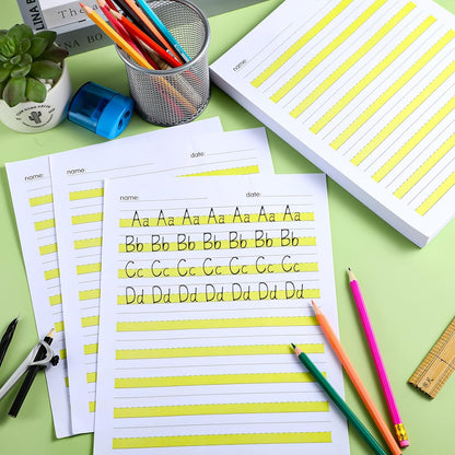 Eaasty 200 Sheets Write Beginner Paper Level 1 with Lines and Yellow Highlighted Practice Writing Paper for Kids Proper Letter Positioning, 11 x 8.5''