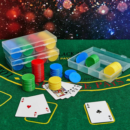 Lewtemi Set of 300 Opaque 1.45 Inch Plastic Poker Chips Plastic Learning Counting Counters Poker Chips Tokens with Storage Box for Adults Casino Card Play Learning Math(Blue, Red, Green, White)