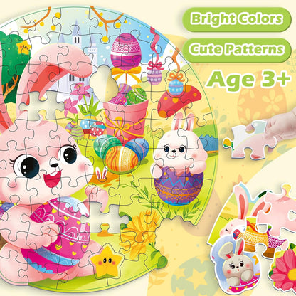 Easter Puzzles for Kids Ages 4-8, Easter Basket Stuffers 79 Pieces Kids Floor Puzzles Ages 4-6, Large Round Jigsaw Puzzles for Toddler, Bunny Puzzle Educational Toys Gifts for Girls Boys