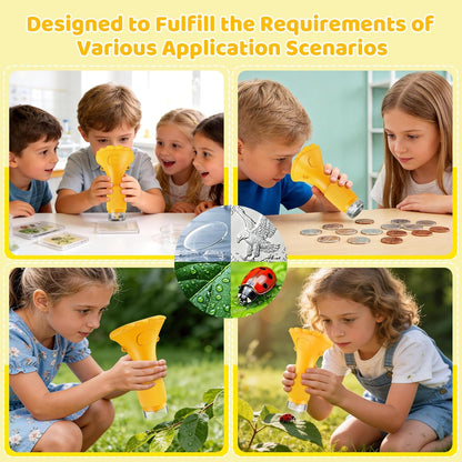 Kids Magnifying Glass, 2.0 Inch Digital Screen Mini Pocket Microscope for Bug - 200x Zoom Handheld Microscope with Adjustable Lights, Edu Birthday Gifts for Age 3-12 Girls