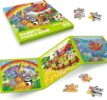 Magnetic Unicorn Mermaid Princess Puzzle for Girls Ages 3-6, 20 Piece Travel Magnetic Puzzle for Toddlers, Car Airplane Road Trip Activity Toy