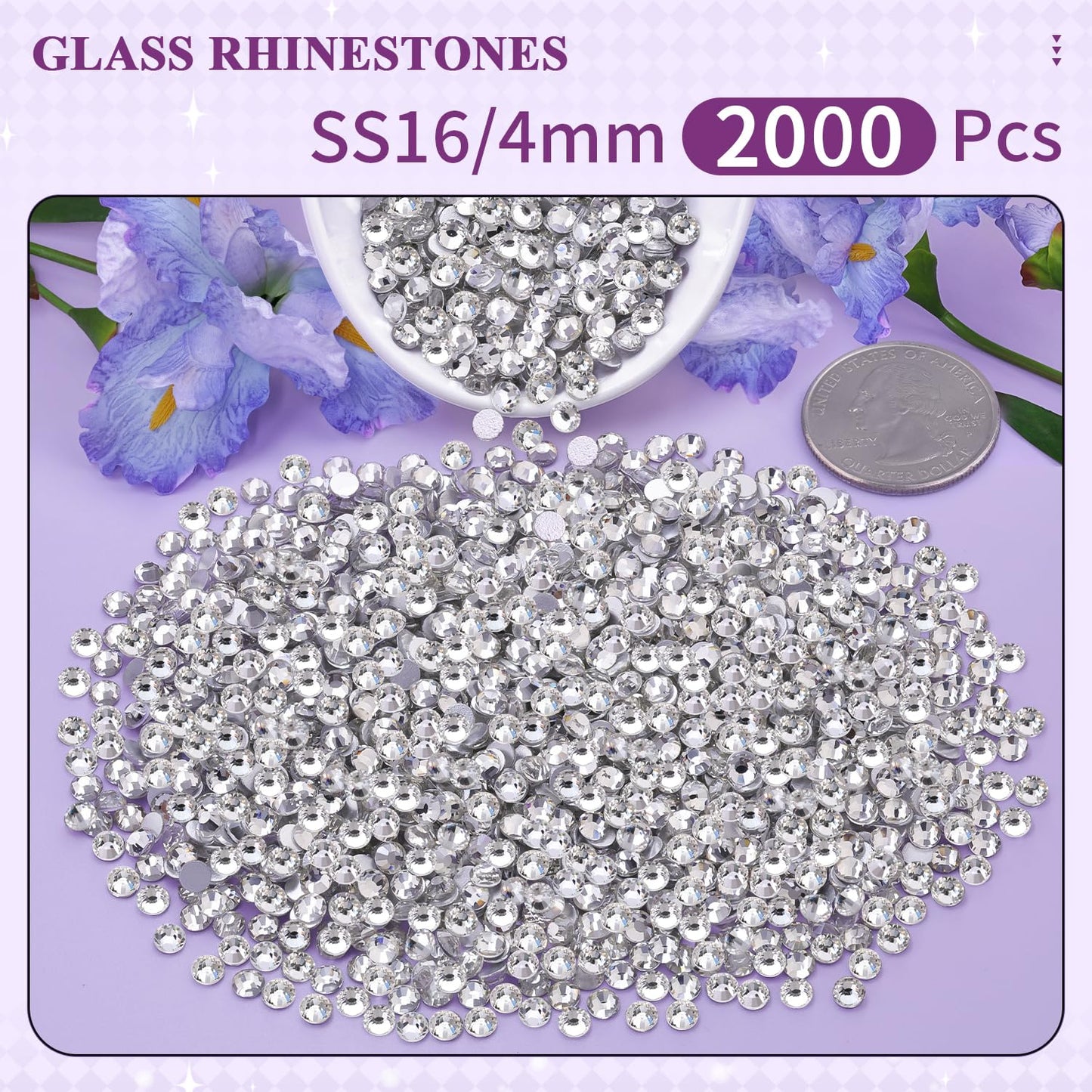 5000PCS SS6/2mm Glass Crystal Rhinestones (Clear), Bedazzling Flatback Rhinestones for Crafting DIY Crafts Nail Art Makeup Decoration, Gems Diamond Charms for Tumbler Shoes Clothing Mug