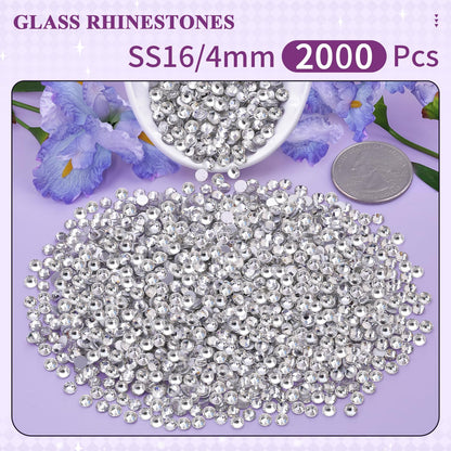 5000PCS SS6/2mm Glass Crystal Rhinestones (Clear), Bedazzling Flatback Rhinestones for Crafting DIY Crafts Nail Art Makeup Decoration, Gems Diamond Charms for Tumbler Shoes Clothing Mug