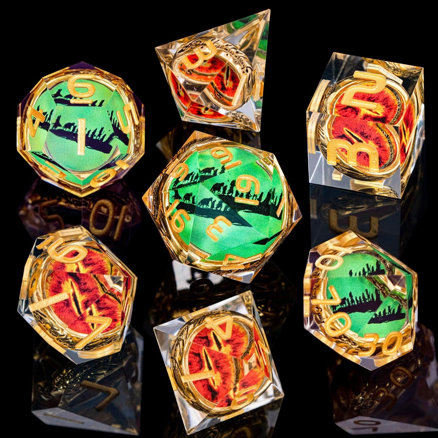 Magic Golden Ring DND Dice Set Sharp Edge Red Resin Dice with Box, for use with Dungeons Dragon RPG D&D Tabletop Games Lord D and D Polyhedral Dice Set