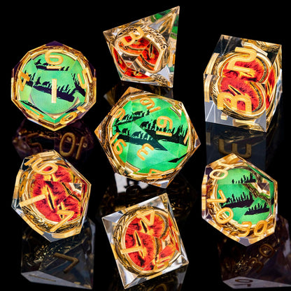 Magic Golden Ring DND Dice Set Sharp Edge Red Resin Dice with Box, for use with Dungeons Dragon RPG D&D Tabletop Games Lord D and D Polyhedral Dice Set