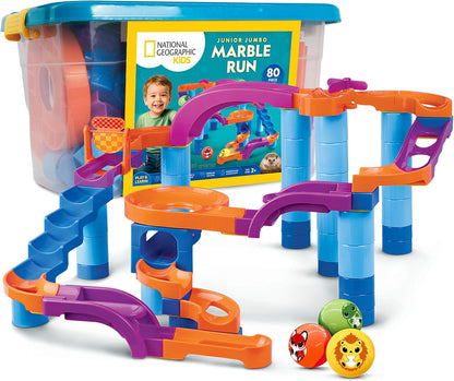 National Geographic Kids Junior Jumbo Marble Run – 35-Piece Ball Drop Toy with Kid-Safe Balls, Buildable Marble Run Maze for Toddlers & Preschoolers Ages 2+