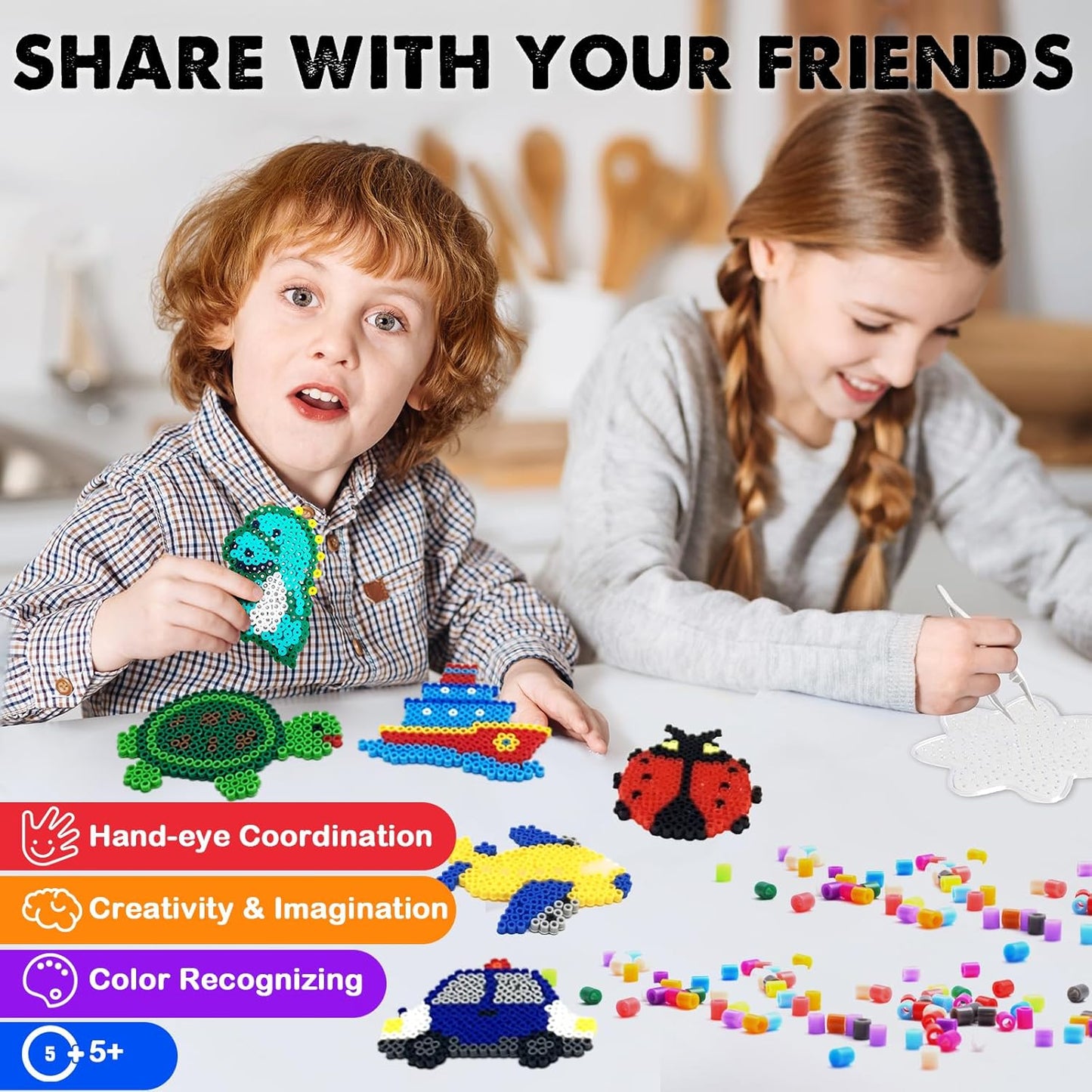 FUNZBO 20 pcs Pegboards for 5mm Fuse Beads Project- Animal Shape Pegboards for Arts and Crafts with Keychains, Hang Ropes and Tweezers, Gifts for Boys and Girls (Beads Not Included)