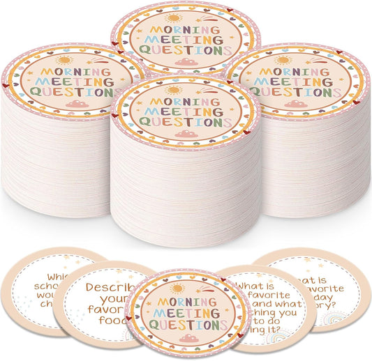 50 Morning Meeting Chips Questions Cards for Students, Classroom Questions Ideas Cards Conversation Starter for Classroom Activity Improve Communication Listening Skill Supplies(Cute)