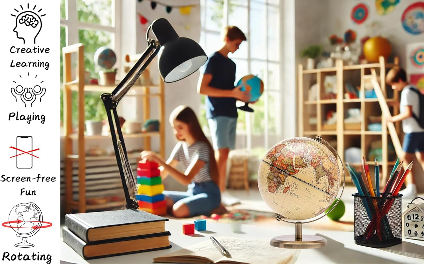 Political Globe Dia 5.5-inch / 14cm- Educational/Geographic - Stainless Steel Arc and Base - School, Home, and Office