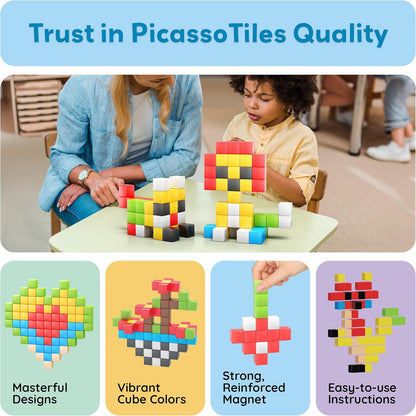 PicassoTiles 60pc Magnetic Puzzle Cube Building Set 1 Inch 3D Blocks STEM Construction Toy for Toddlers Kids Boys Girls Age 3+ Montessori Learning Travel Sensory Gift with Educational Idea Book PMC60