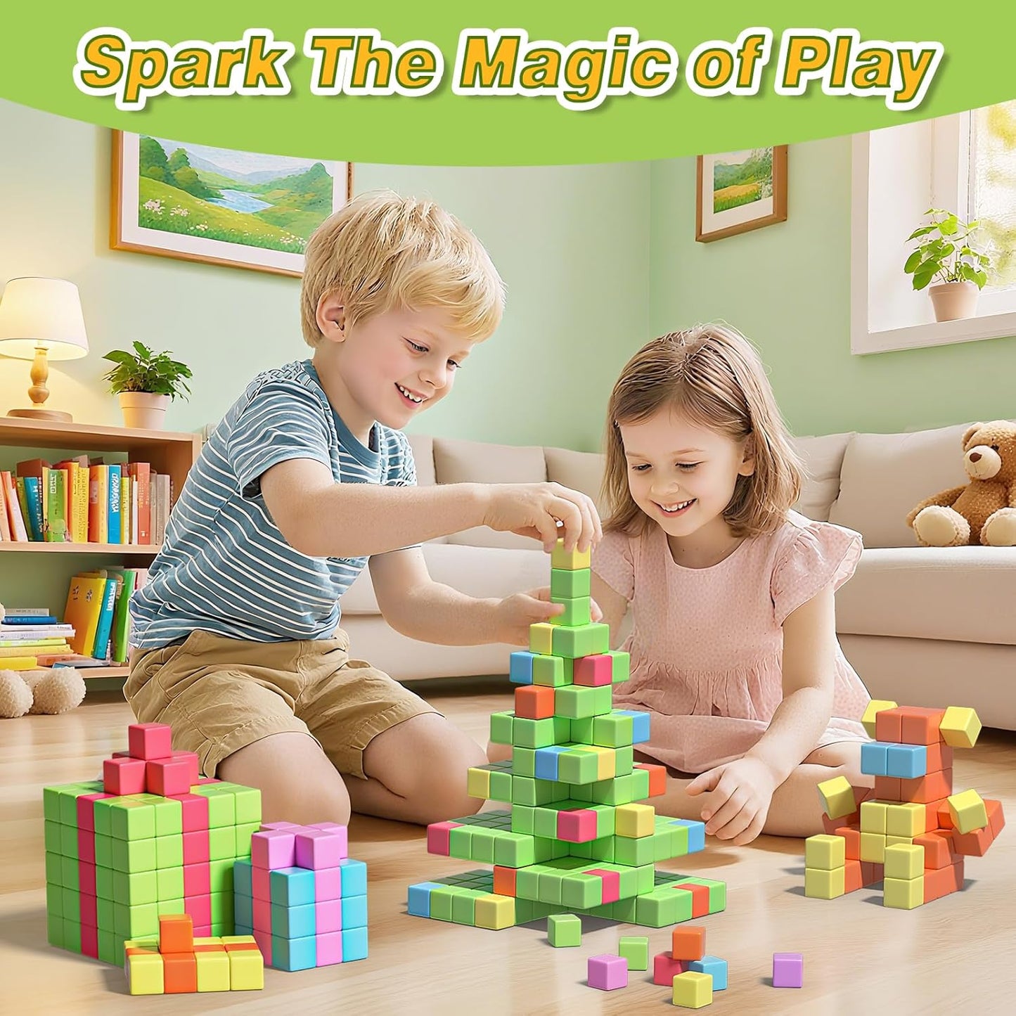 Apluses 45PCS Magnetic Blocks - Transparent Magnet Cubes, Toddler Building Blocks, Sensory Autism Gifts for Kids Ages 3+, Preschool Travel Toys for 3-5 Year Old Boys and Girls