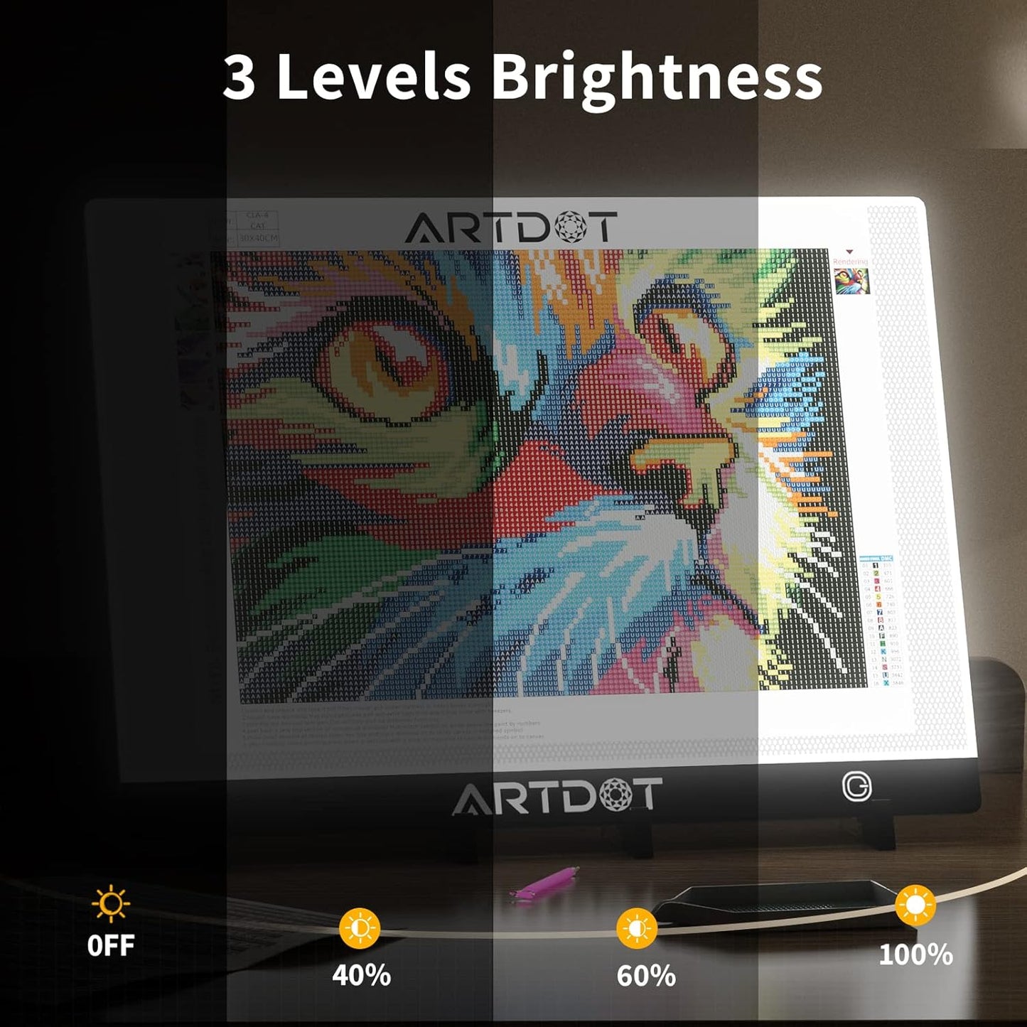 ARTDOT A4 LED Light Pad for Diamond Painting Kits for Adults, USB Powered Adjustable Brightness Diamond Art Light Board with Accessories