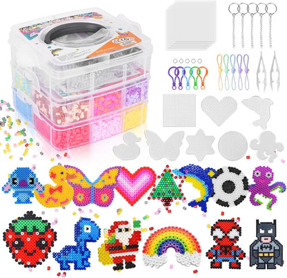 LULUETPUE Christmas Fuse Beads Kit, 7000PC 5MM Melty Beads Set, Iron Melting Bead Craft Kit with Pegboards,Ironing Paper, Arts and Crafts Set for Boys Girls Xmas Birthday