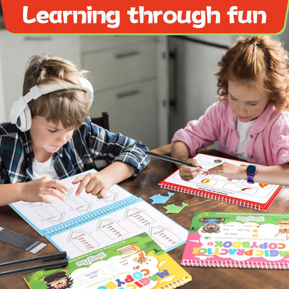 gisgfim 6 Reading and Spelling Set Reading Skill Magic Practice Copybook with Disappearing Ink Pen Learn to Read Handwriting Workbook CVC Word Phonics Game for Homeschool Classroom Activities