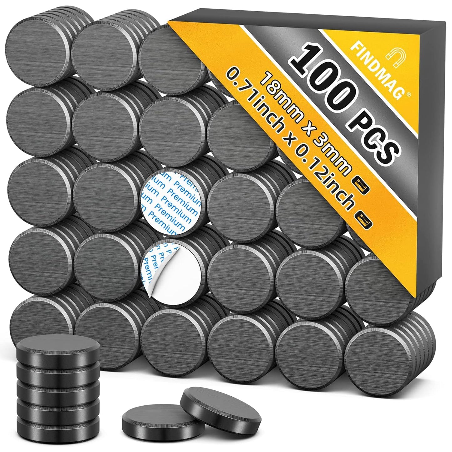 FINDMAG 20Pcs Magnets for Crafts with Adhesive Backing, Round Ferrite Craft Magnet with Adhesive Backing, Flat Ceramic Circle Magnets for STEM Classroom Experiments, Science Kits - 0.71" D X 0.12" H