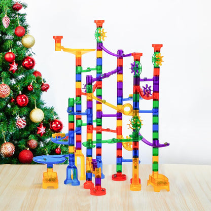 JOYIN 150Pcs Glowing Marble Run- Construction Building Blocks Toys with 5 Glow in The Dark Glass Marbles, STEM Educational Building Block Toy, Birthday Gifts, Easter Basket Stuffers