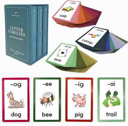 Phonics Step 1 - Short Vowels | Learn to Read Kindergarten /1st Grade | Ages 5-7 | Brainstrong 50 Letter Families Flashcards