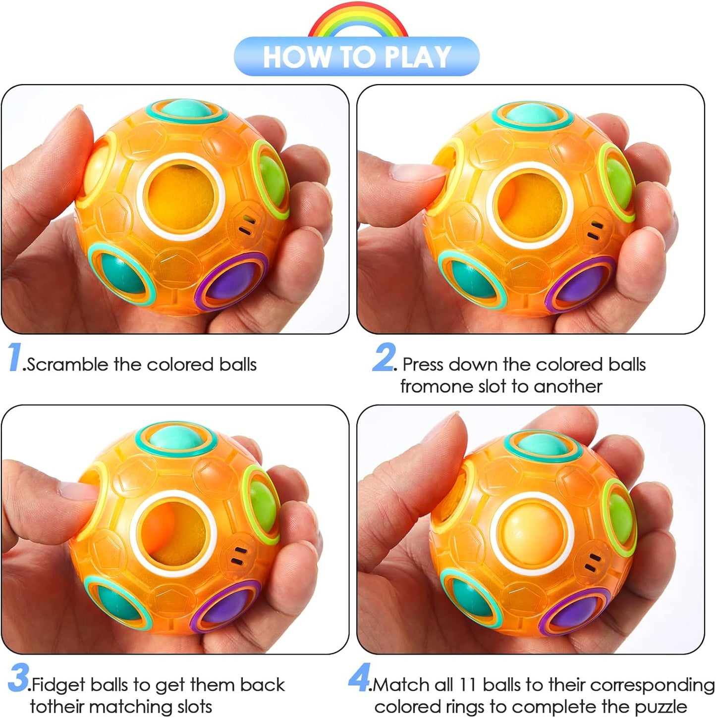 Vdealen Magic Rainbow Puzzle Ball, Fidget Ball Puzzle Brain Teaser Fidget Toy for Boys & Girls- Birthday Party Easter Valentines Christmas Stocking Stuffers for Kids Teen & Adults(Off White)