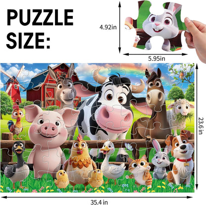 Jumbo Floor Puzzle for Kids,48 Pieces Farm Animals Puzzles for Toddlers 3-5,Large Barn Jigsaw Puzzles,Preschool Educational Animal Toys,Easter Gift for Boys & Girls Ages 4-8