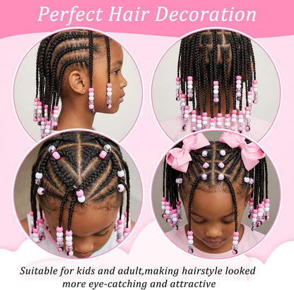 Hair Beads for Girls Hair 60pcs Acrylic Pony Hair Bead Bulk for Braids Dreadlock Beads for Kids Hair Bracelets Crafts(Pink)