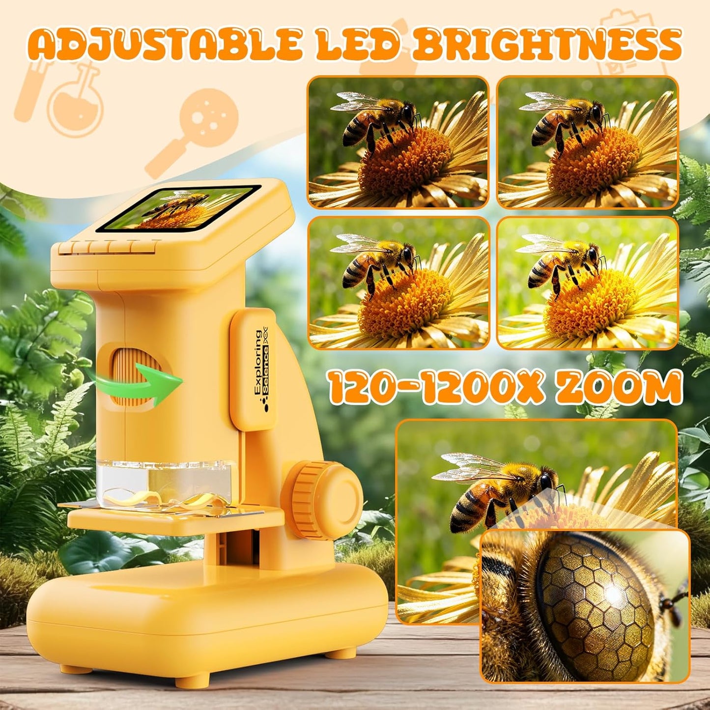 1200X Microscope for Kids, 2 in 1 Handheld & Desktop Digital Microscope with 9 Slides Science Kit, Portable Microscope HD Screen Video Record, STEM Educational Toys Gifts for Ages 3-12 Boys Girls