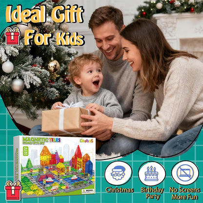 Magnetic Tiles - Road Set, Magnetic Building Blocks, Preschool Montessori Toys Gift for 3+ Year Old Boys and Girls, Sensory Christmas Toys for Kids Aged 3-5 and 4-8, Ideas for Toddler with Autism