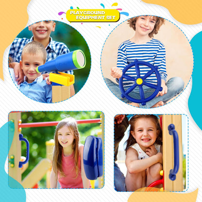 5 Pcs Kids Playground Accessories for Kids Outdoor Plastic Steering Wheel Swingset Phone Pirate Telescope Telephone Safety Handle for Child Backyard Tree House Playhouse Jungle Gym (Yellow Set 1)