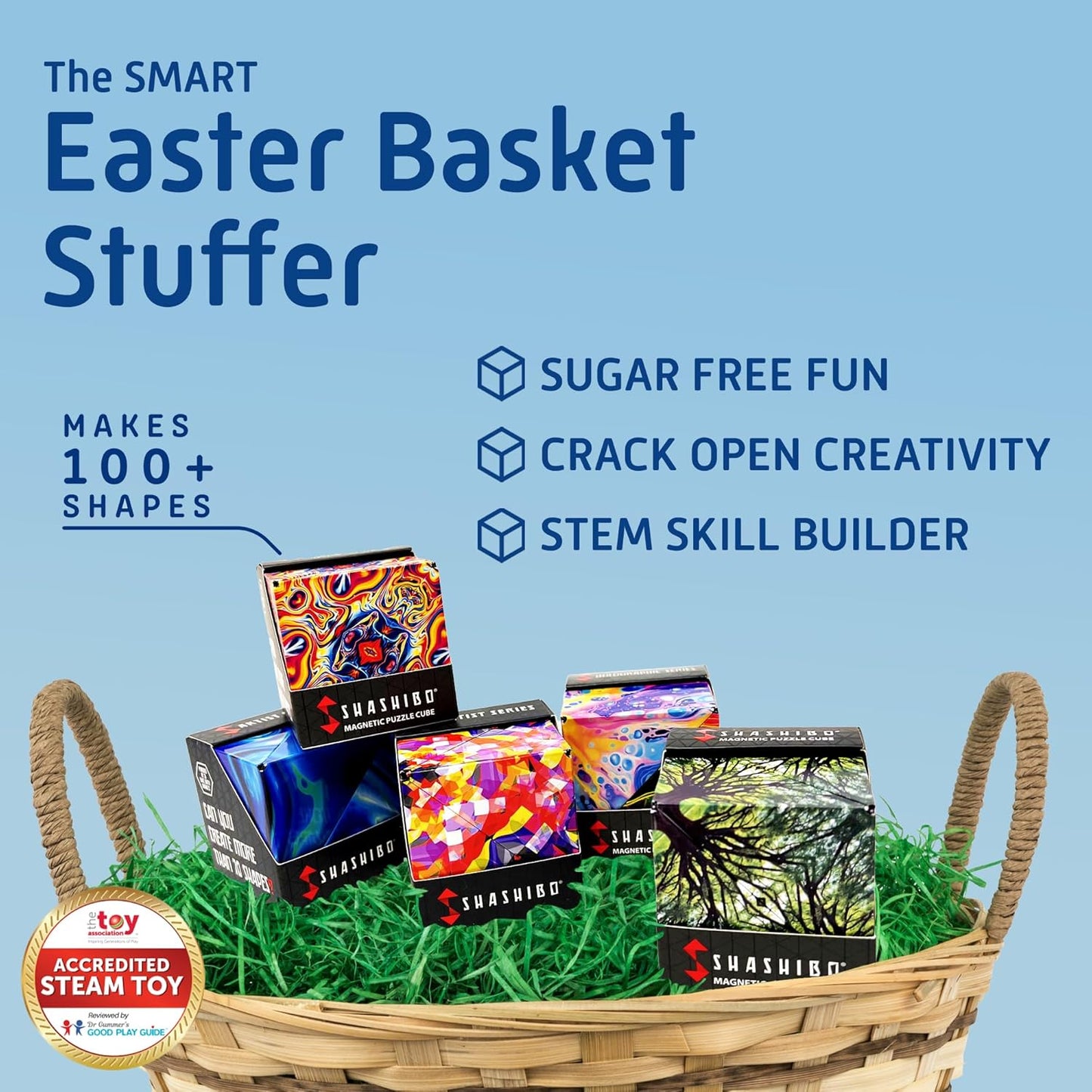 Shashibo Shape Shifting Box - Award-Winning STEM Fidget Toy with Ultra Strong Magnets - Puzzle Cube Transforms Into 100+ Shapes, Perfect Sensory Gift for Kids, Teens, and Adults (Blue Planet)