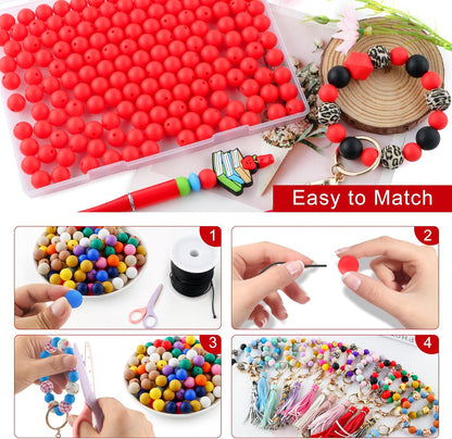65Pcs 19mm Silicone Beads for Keychain Making Bracelet Necklace, Bulk Round Silicone Beads for Pens（Christmas Green） - Colors B