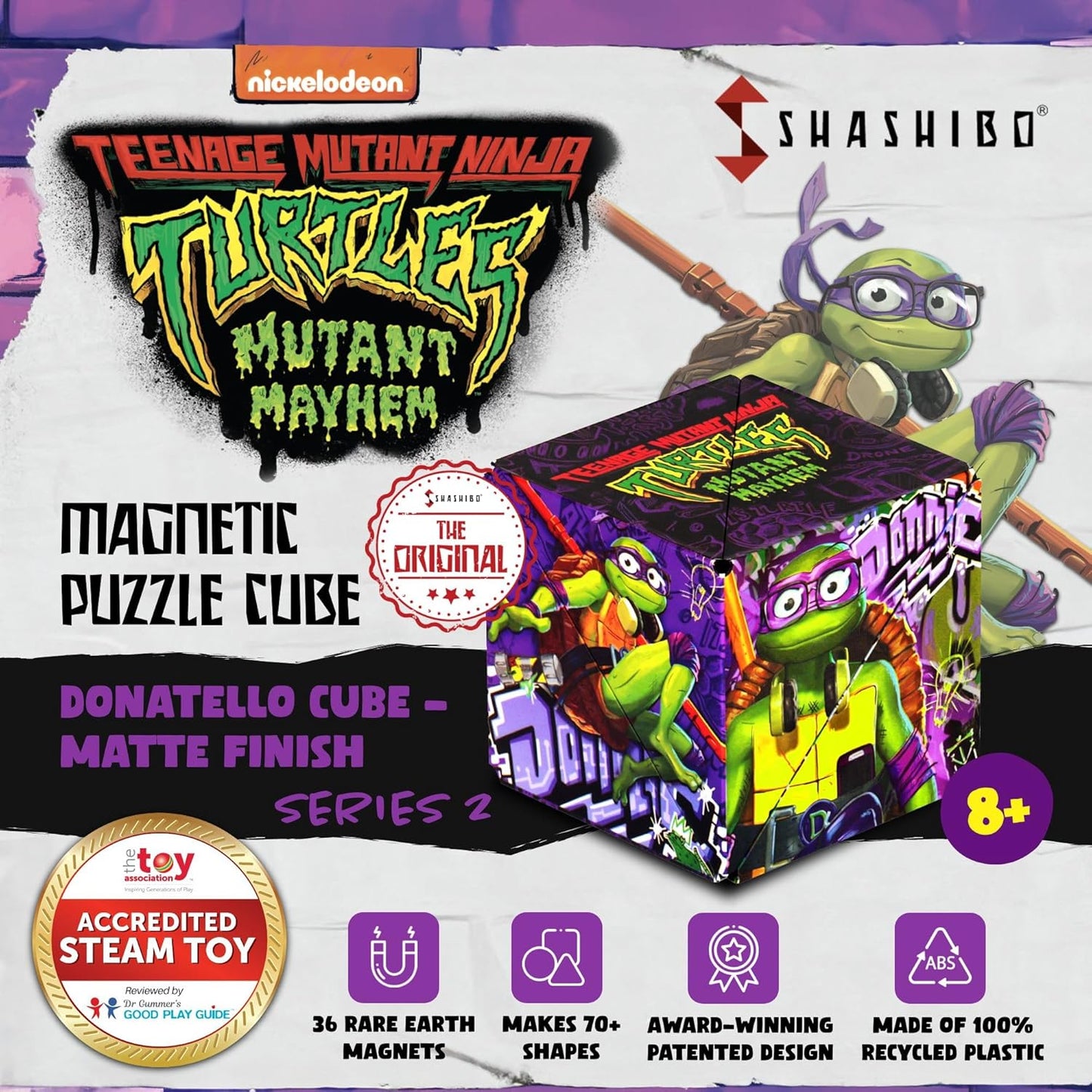 SHASHIBO Teenage Mutant Ninja Turtles Shape Shifting Box - STEM Magnetic Fidget Cube that Transforms Into Over 100 Shapes, Download Fun in Motion Toys Mobile App (Raphael)