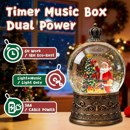 Christmas Snow Globes Lantern, Church and Christmas Tree Christmas Decorations Indoor, 6H Timer Battery & USB Powered Light Up Musical Snow Globes for Kids Women Adults Gift Thanksgiving Home Decor