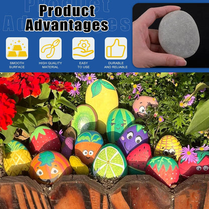 Glarks 34Pcs Rock Painting Kit, Including 15Pcs 2"-3" Flat Painting Stones River Rocks, 12 Colors Non-Toxic Washable Paint, 6Pcs Paint Brushes and 1Pc Palette for DIY Arts and Craft Activities