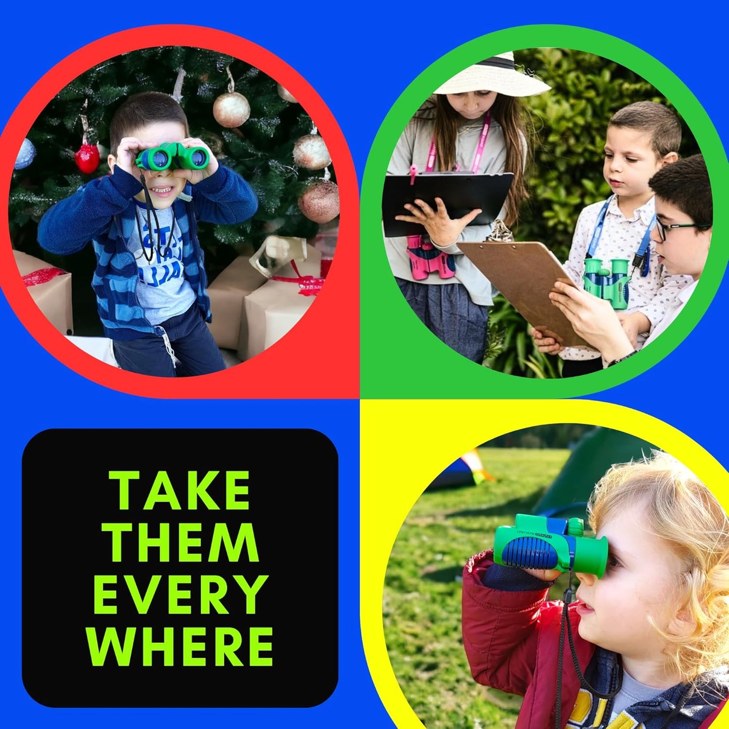 Kids Binoculars 8x21 Shockproof Green - Ages 3-12 with Case Neck Strap Compass Carabiner | High Resolution Optics for Bird Watching Camping Hiking | Birthday Gift Boys Girls