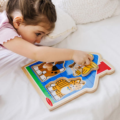 Melissa & Doug Pet Animals Jumbo Knob Puzzle, Wooden Peg Puzzle for Toddlers, Educational Toy for Shape Recognition and Fine Motor Skills, Ages 1+