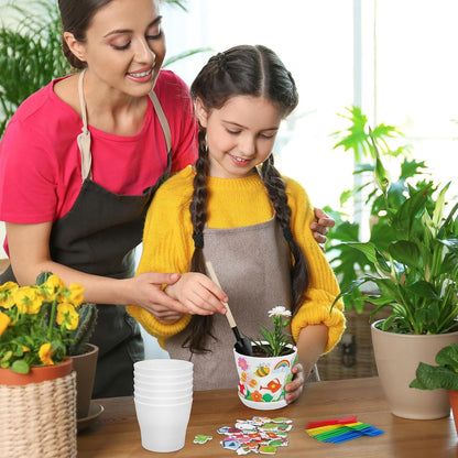 Elcoho 24 Packs Garden Plastic Pot Craft Kit Plant Spring Craft Kits for Kids Flower Pots with 150 Foam Stickers 36 Labels 24 Certificate of Awards 3 Tools Planting Growing Kit for Kids