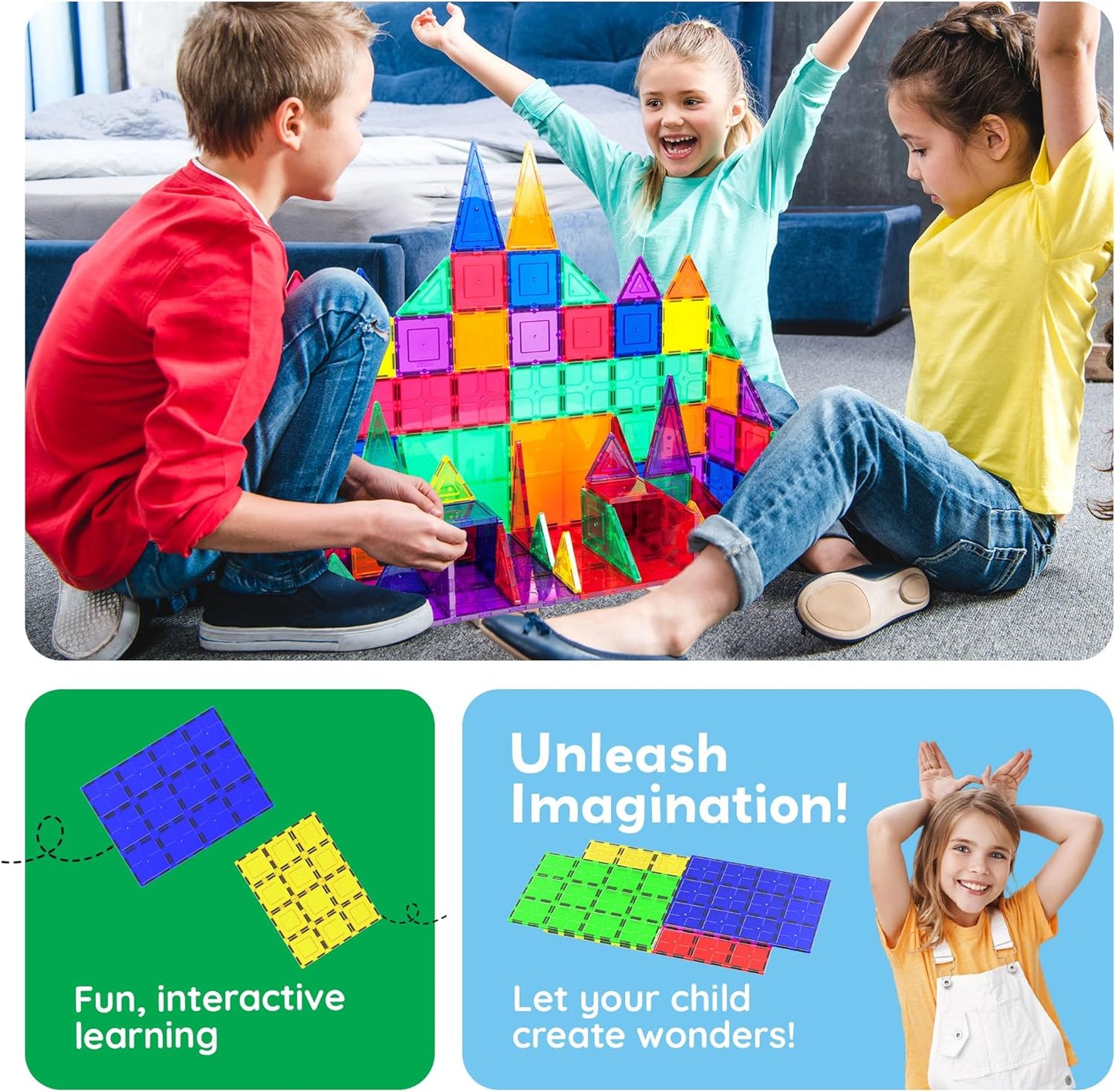 PicassoTiles 12pc Supersized Magnetic Building Tile Base Plate Jumbo XL Foundation Stabilizer Boards STEM Engineering Construction Kit for Kids Educational Learning Toy Magnet Blocks Stacking Set PT12