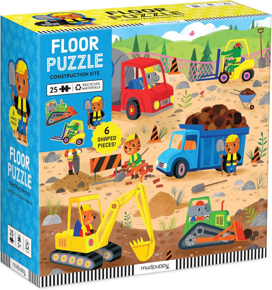 Mudpuppy’s Construction Site 25 Piece Floor Puzzle, Features 25 Colorful, Oversized Pieces, Includes 6 Special Shaped Pieces of Animal Workers, Bulldozers and More, Ages 2+, Great Gift Idea!