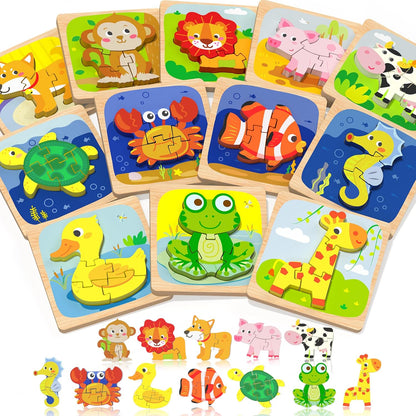 Benresive Wooden Toddler Puzzles, 6pcs Animal Montessori Toys for 1-3 Year Old Boys & Girls, Learning Educational Preschool Toys, Great Gifts for 1 2 3 Year Olds