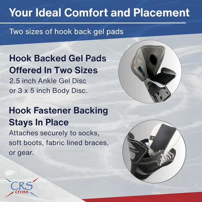 CRS Cross Gel Discs. Ankle Gel Pads. Premium Cushion and Protection for Ice Skates, Hockey, Roller Skating, Inline, Hiking, Riding, and Ski Boots.