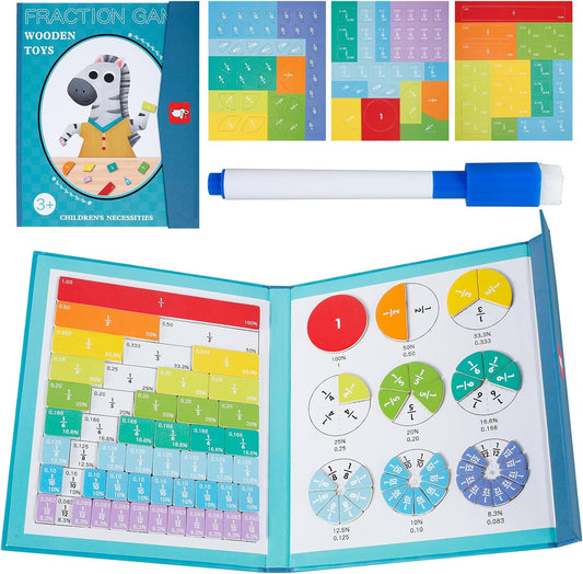 Magnetic Fraction Tiles, Magnetic Fraction Tiles Circles with Pen, Early Educational Portable Magnetic Fraction Manipulatives, Foldable Bottom Board Magnetic Fraction Circles for Learning Math