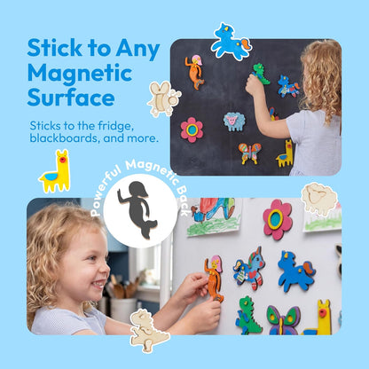 JOYIN 12 Wooden Magnet Creativity Arts & Crafts Painting Kit for Kids, Decorate Your Own Painting Gift for Halloween Crafts, Birthday Parties and Family Crafts, Party Favors for Boys Girls