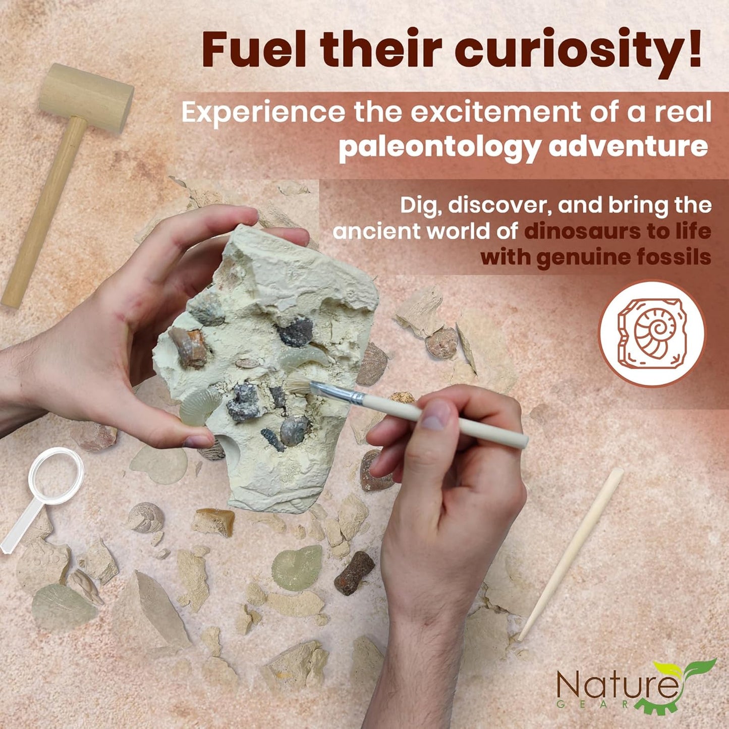 Nature Gear Gemstone Dig Kit for Kids, Educational Crystal Excavation Kit with 15 Mystery Gems, Interactive Adventure Fossil Mining Toy for Kids Age 3-5 and Up